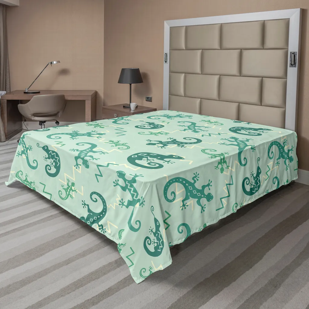 Drap plat décoratif motifs lézards africains et caméléons pour lit
