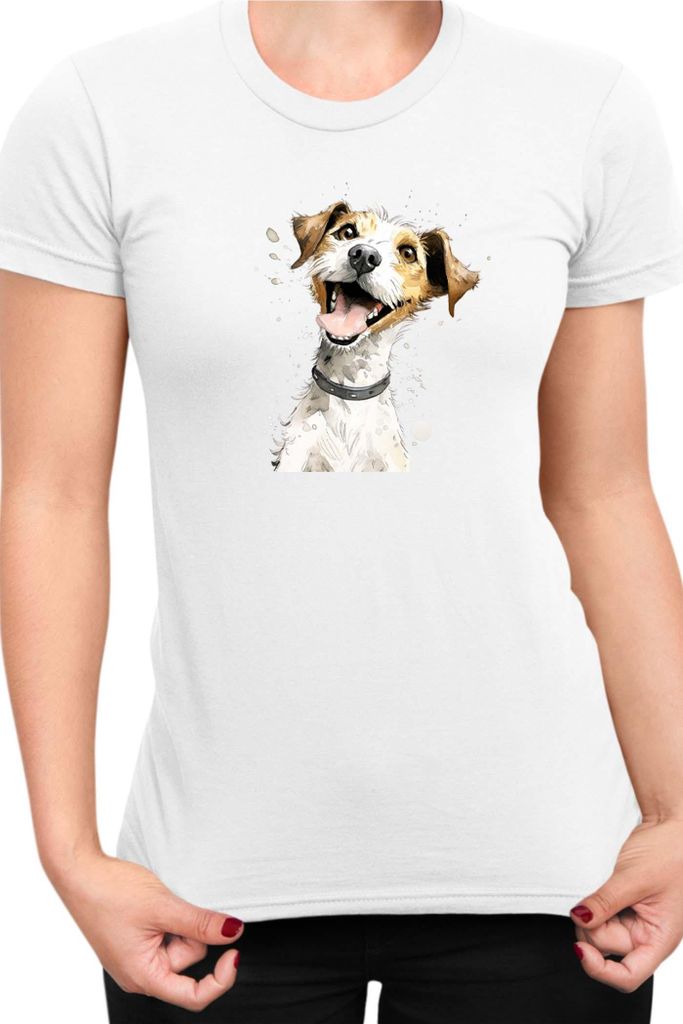 Damen T-Shirt Funny Dogs Breeds Jack Russel Terrier Dog Breed, Lady M / Weiß