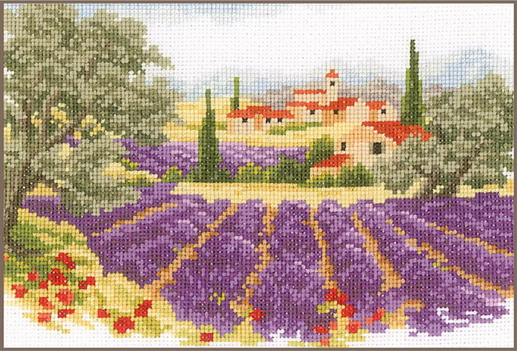 Kit point de croix Paysage de Lavande Vervaco 26x18cm toile Aïda coton