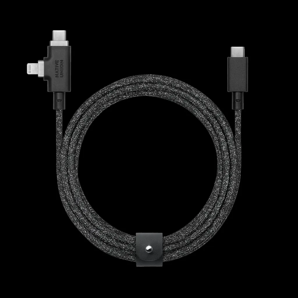 Câble anti-nœud 2 en 1 Native Union Belt Duo Pro noir chargeur durable