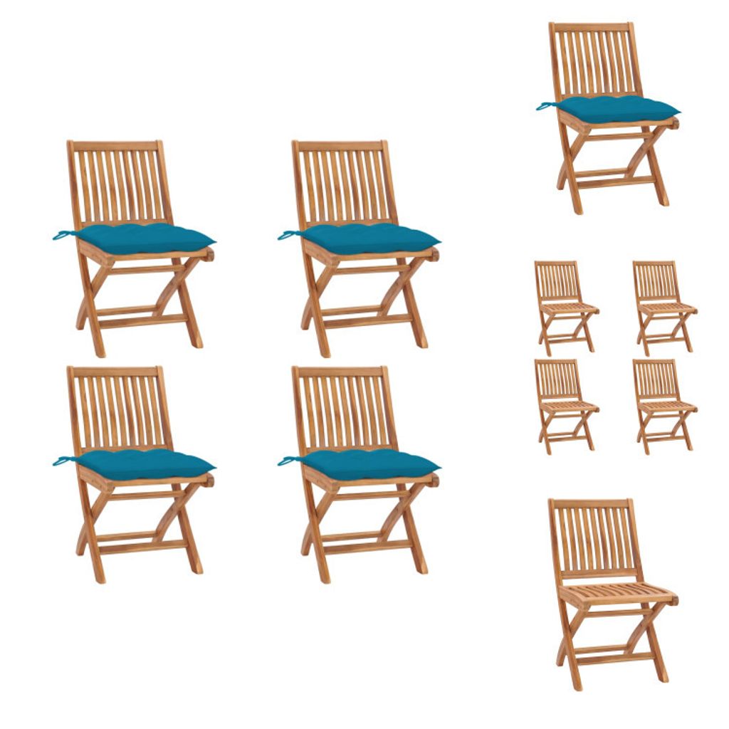vidaXL Klappbare Gartenstühle mit Kissen 4 Stk. Massivholz Teak - Gartenstühle