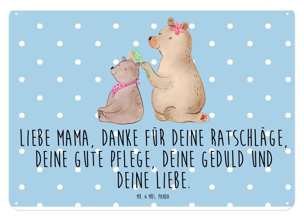 Mr. & Mrs. Panda tafel Bär Kind DIN A4 - Blau Pastell - Geschenk, Türschild, Retro Blechschild, Blechtafel, Muttertag, Wandbild, Schild, Mutti, M...