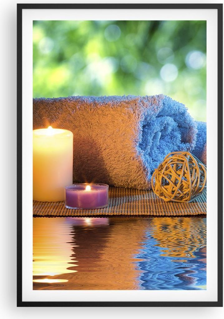 Gerahmtes Poster - Schwarzer Rahmen - Natur Entspannung Spa Kerzen - 61x91,5 cm - Wand Bild - Wanddeko - Wandbilder - Wandposter - Bilderrahmen - B...