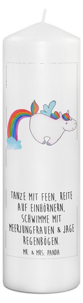 Mr. & Mrs. Panda Kerze Einhorn Fliegendes Pferd 29 x 8 cm XL - Weiß - Geschenk, Stumpenkerze, Bedruckte, Deko, Spielen, Unicorn, Blockkerze, Regen...