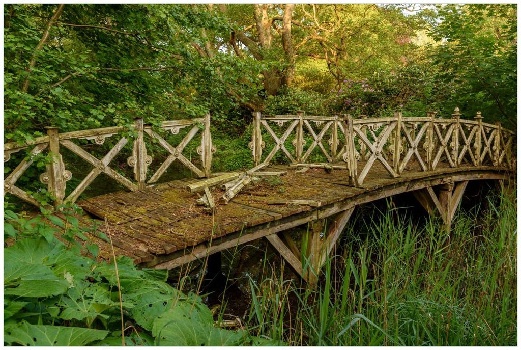 Wallario Küchenrückwand selbstklebend, Größe: 90 x 60 cm, Motiv: Verwunschene Brücke | Spritzschutz | abwischbar | pflegeleicht | in