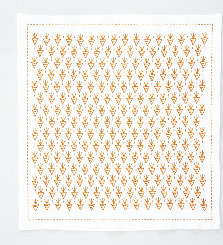 Olympus Hitomezashi Sashiko Stickpackung "Hana Fukin Vegitables", Stoff bedruckt, 34x34cm, Original aus Japan