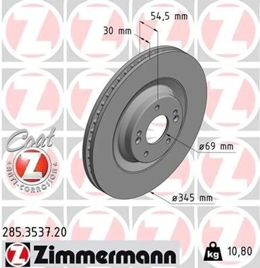 Disque de frein traité anticorrosion Zimmermann 285.3537.20 i30 PD