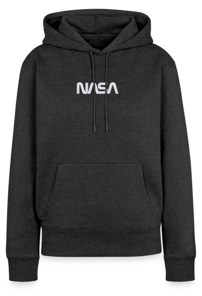 Spreadshirt Nasa Logo Weiß Stick Damen Premium Hoodie, XL, Anthrazit meliert