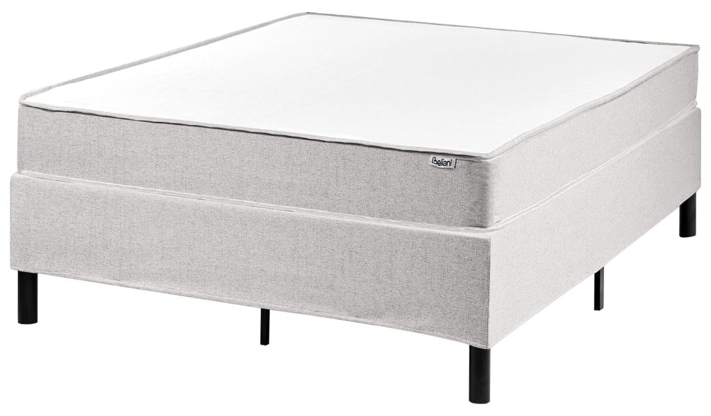BELIANI Bett Hellgrau Stoff 120 x 200 cm mit Taschenfederkernmatratze Metallrost ohne Kopfteil Modernes Design Boxspringbett Polsterbett für Schla...