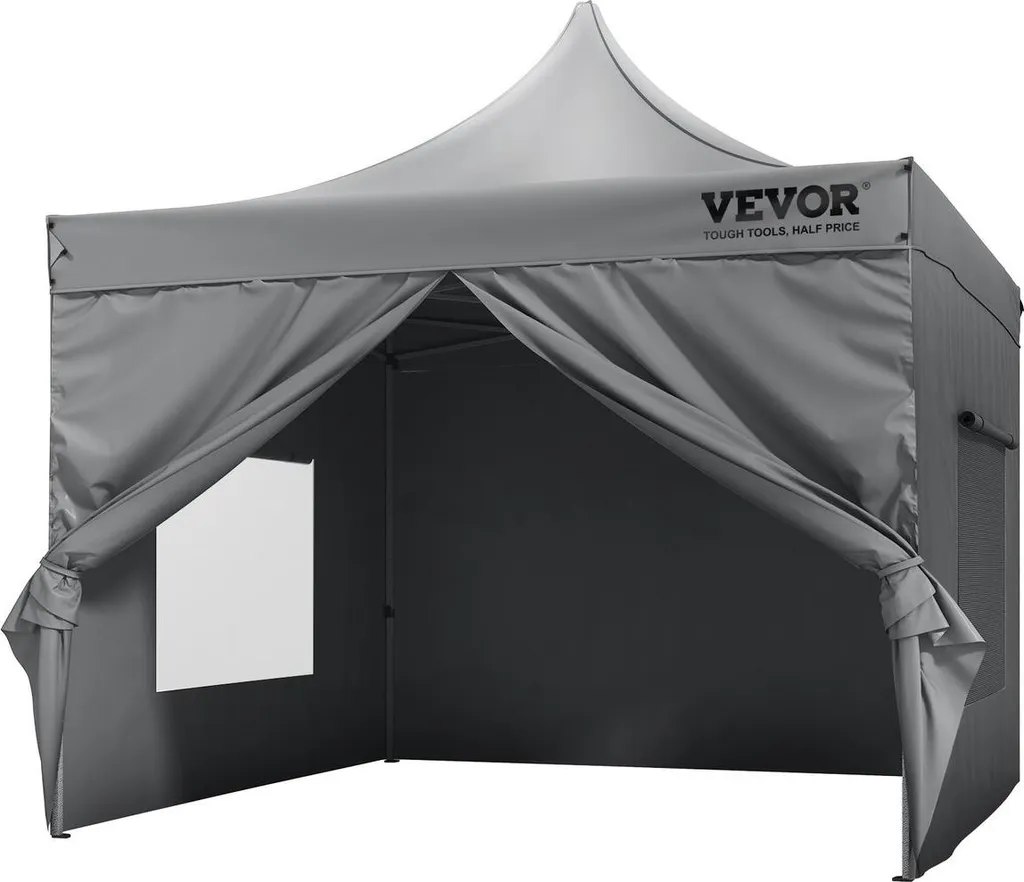 Tente gazebo d'extérieur pop-up 3x3m avec parois latérales gris foncé