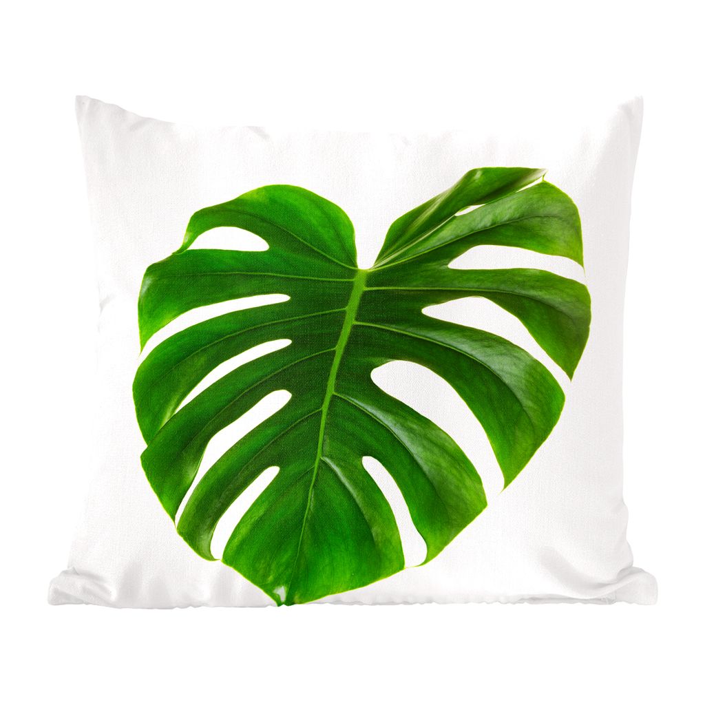 MuchoWow Zierkissen Sofakissen Wohnzimmer Dekokissen 40x40 cm Großes botanisches Blatt auf weißem Hintergrund - Foto Kissen - Schlafzimmer Deko...