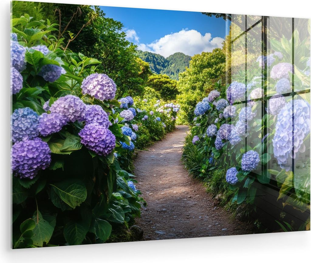 MuchoWow Glasbilder - Bilder auf Wandbild - Foto auf Glas Hortsensia - Kröte - Blumen 90x60 cm Wanddekoration aus Glas - Acrylglasbild - Acrylbild...