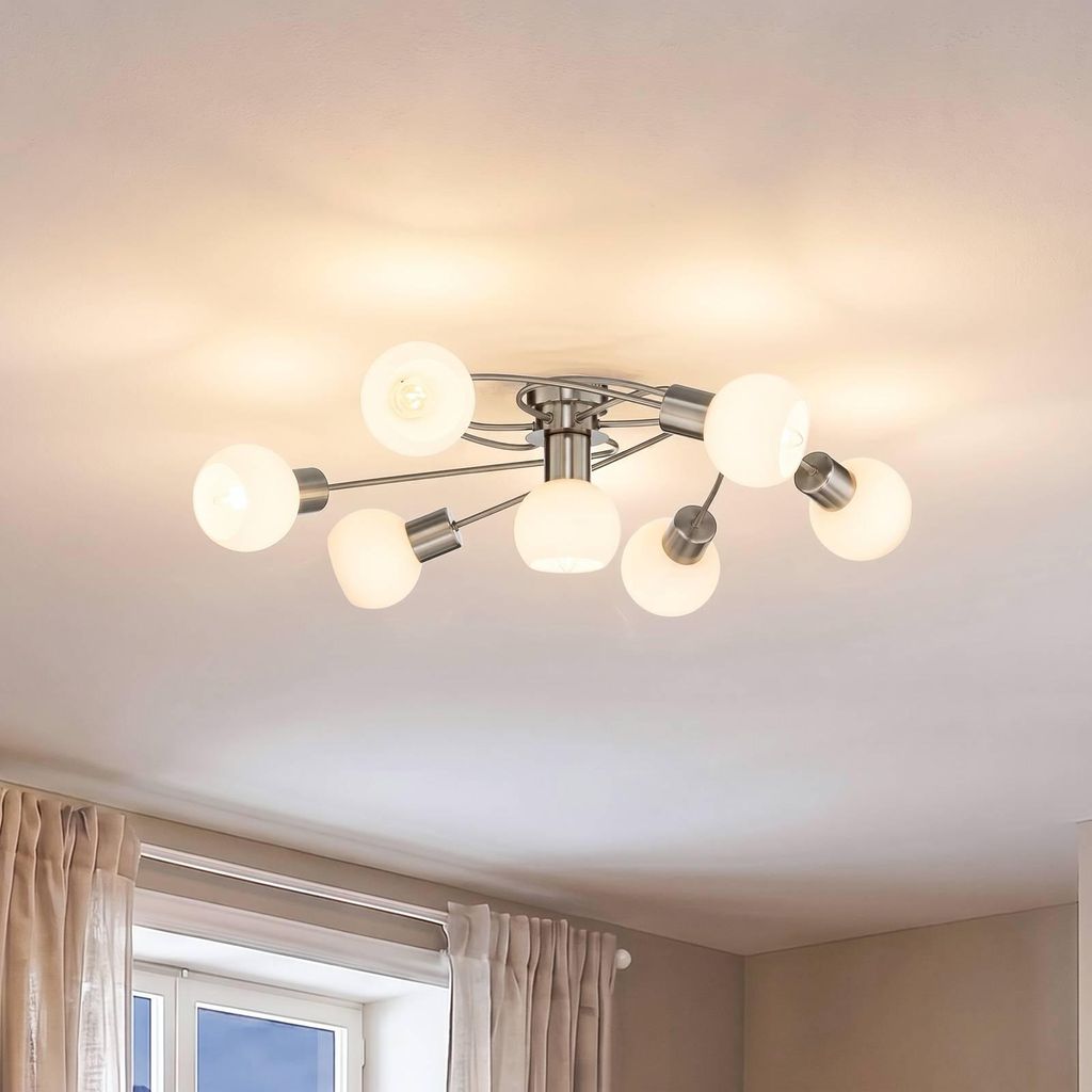 Lindby Deckenlampe Ciala, 7-flammig, nickelfarben, Glas, Produktbild 