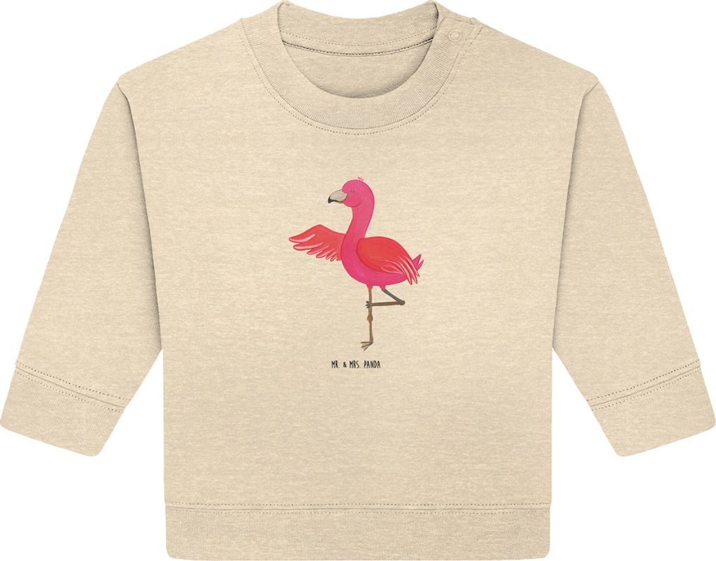 Mr. & Mrs. Panda Organic Baby Pullover Flamingo Yoga 12. - 18. Monat - Natural Raw - Geschenk, Bullover, Yogi, Entspannt, Namaste, Achtsamkeit, Urlaub