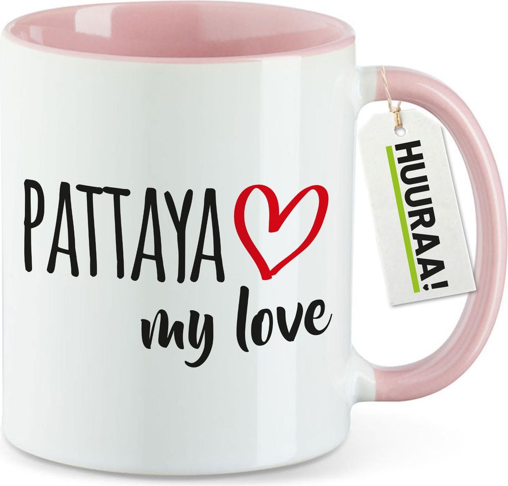 Huuraa Kaffeetasse Pattaya my love 330ml Rosa Keramik Kaffeebecher Geschenkidee