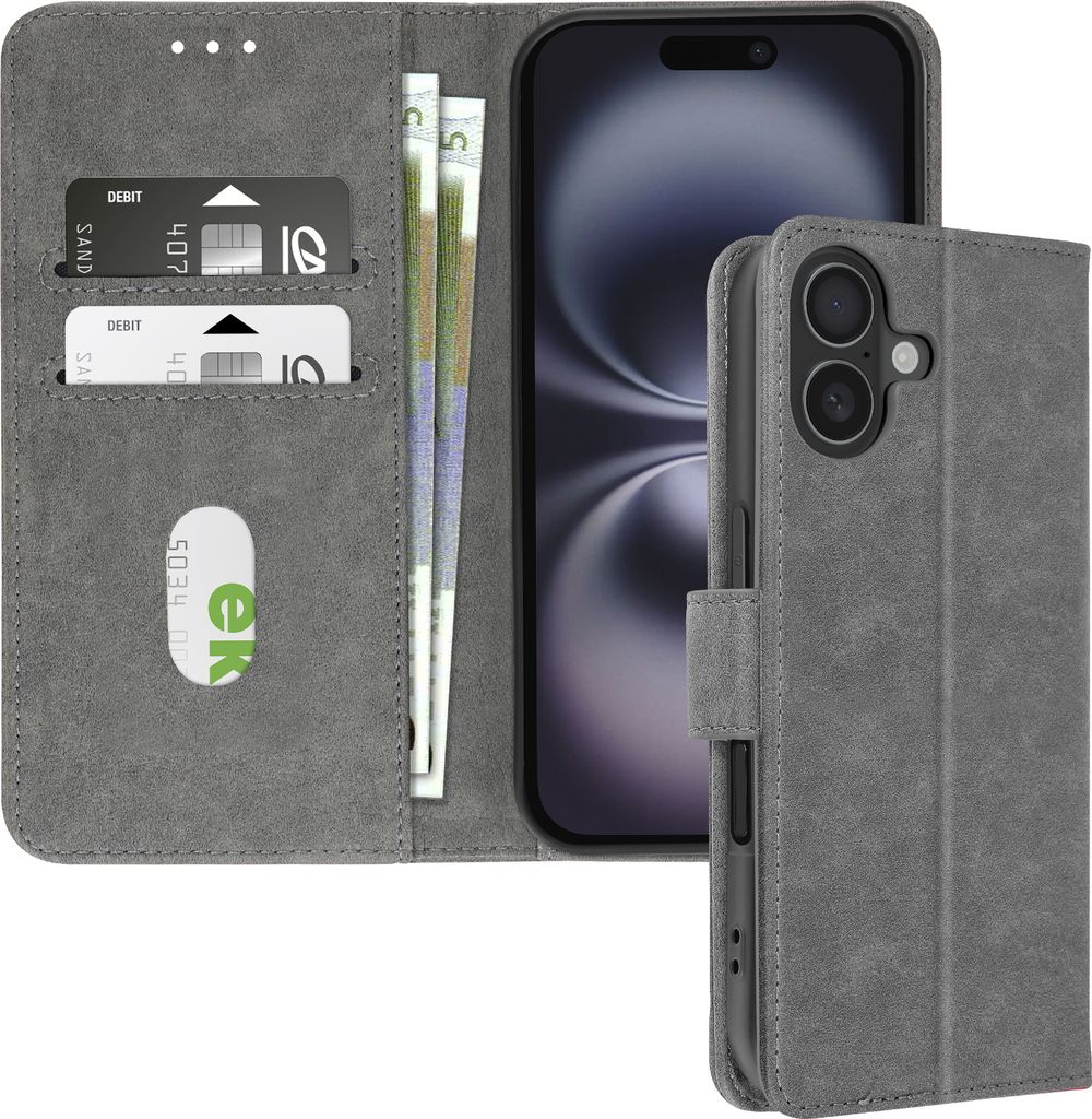 Avizar, Kunstlederetui mit Standfunktion Apple iPhone 16 Plus, Grau