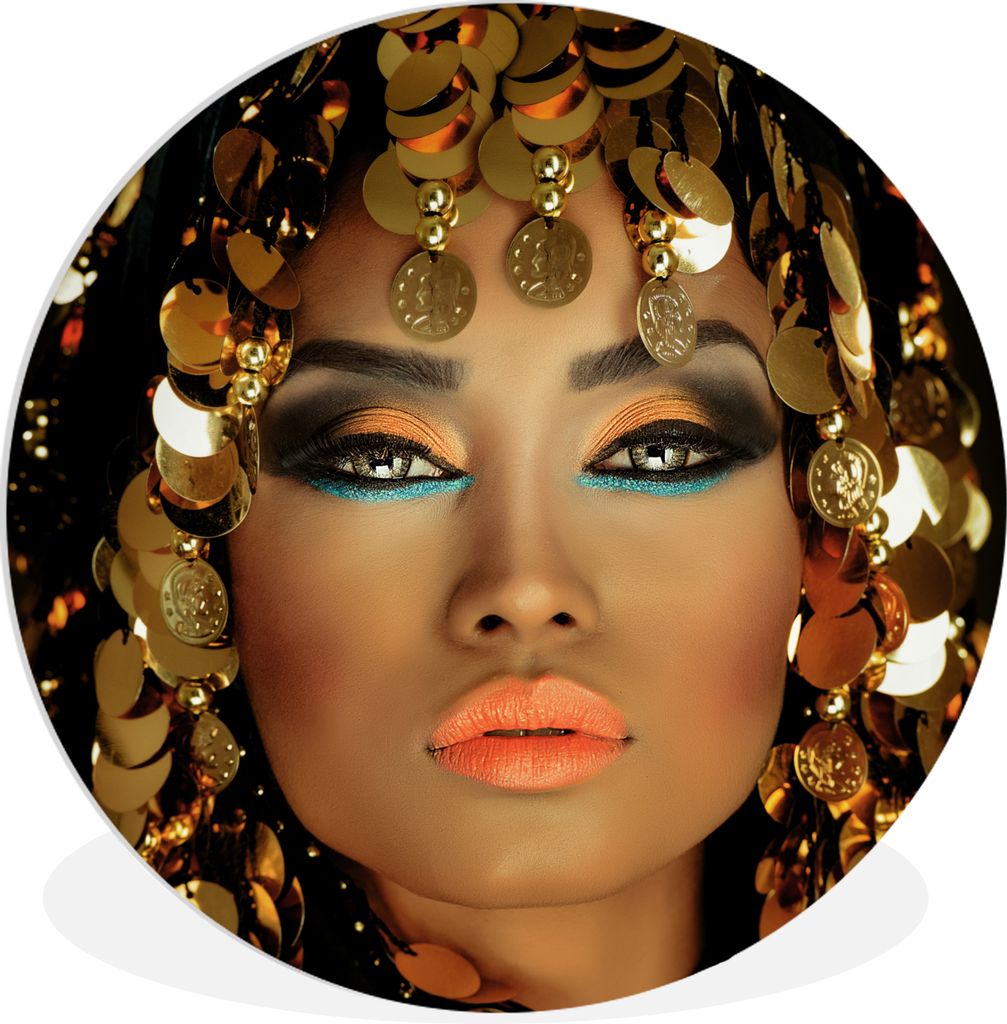 MuchoWow Rundes Wandbild - Runde Bilder Frau - Kleopatra - Gold - Schmuck - Make-up - Luxus Ø 30 cm Kreis Wanddekoration Kunststoff - Wandkreis ...