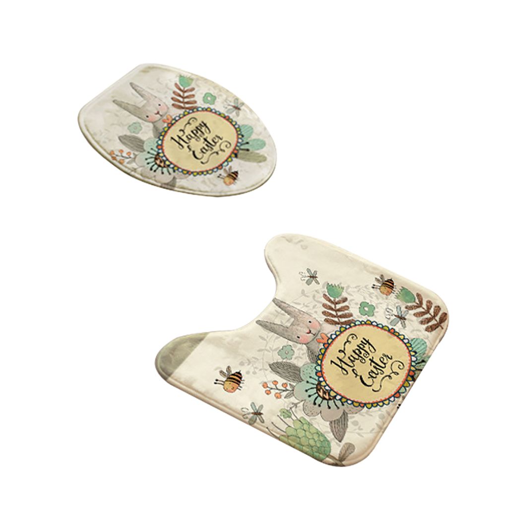 2pcs/Set Cartoon Kaninchen Badezimmer Toiletten Deckel Abdeckung Anti-Skid-Teppichbodenmattenpolster-2#