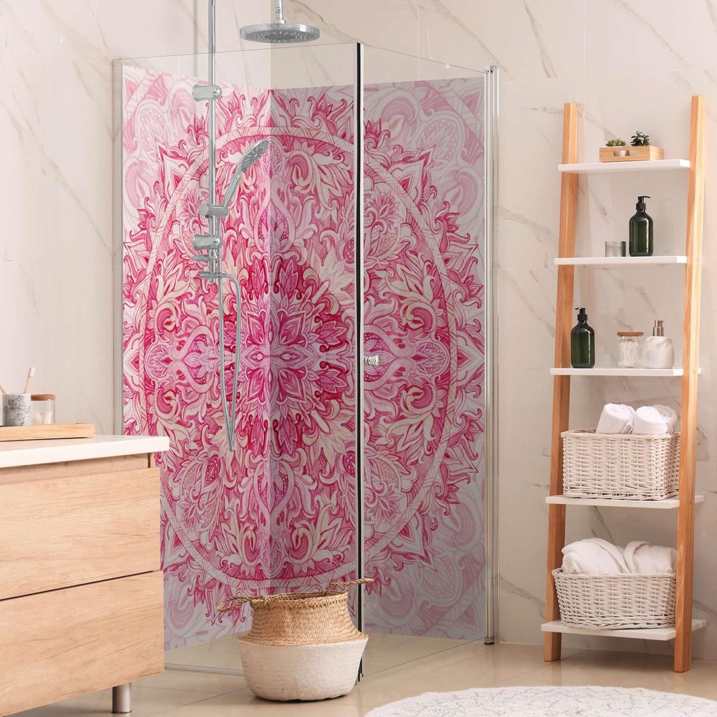 Duschrückwand Spirituell selbstklebend - 0.35 mm Wandpaneel wasserfest Ornament pink Aquarell Badrückwand fugenlos Smart matt 90x210 cm