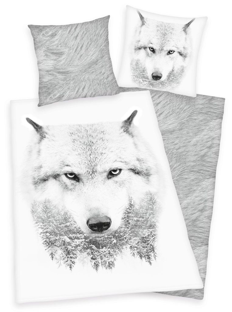 Komplet pościeli z wilkiem 135 x 200 cm 80 x 80 cm 100% Zdjęcie produktu 
