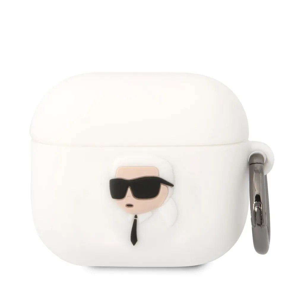 Karl Lagerfeld 3D Logo NFT Karl Head Custodia in silicone per AirPods 3 Bianco