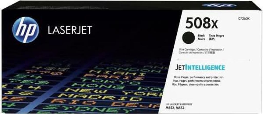 The image shows the packaging of an HP LaserJet toner cartridge.