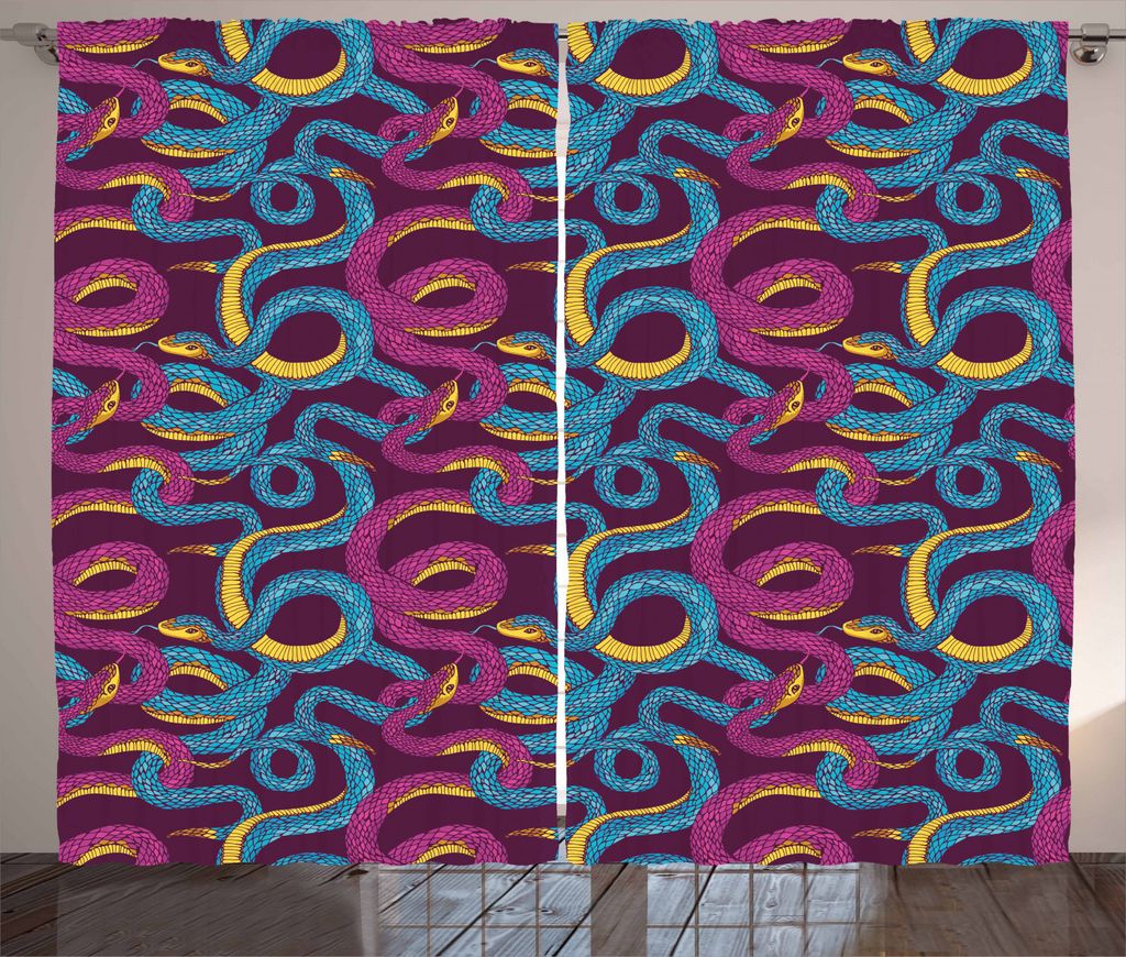 ABAKUHAUS Tier Rustikaler Gardine, Hand gezeichnet Kunst-Schlangen, Schlafzimmer Kräuselband Vorhang mit Schlaufen und Haken, 280 x 245 cm, Plum B...