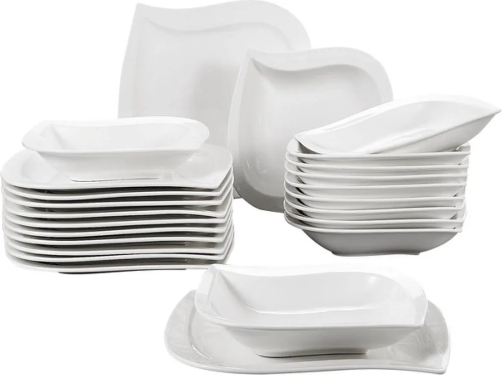 Happyment Service de table 24 pièces en porcelaine blanche 12 personnes