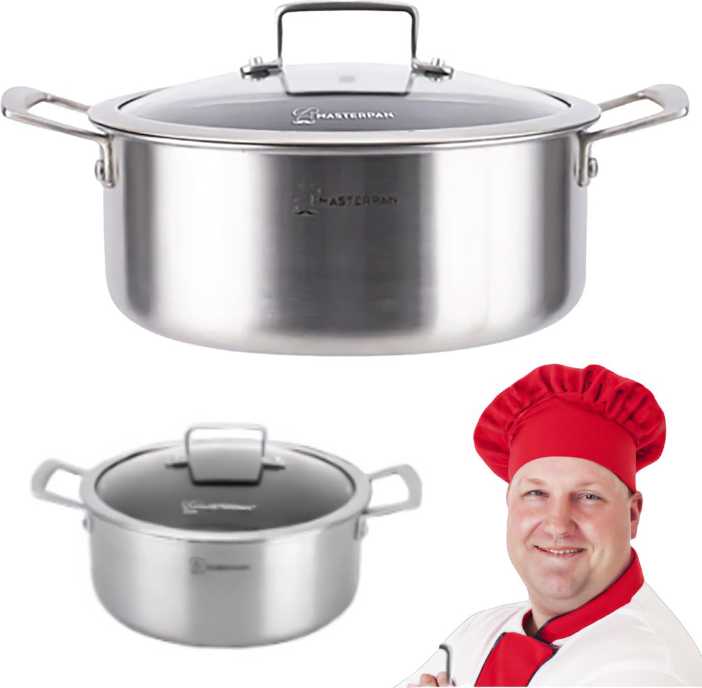 Topf aus rostfreiem Stahl 24 cm, Kochtopf mit Glasdeckel Induktion, Gas