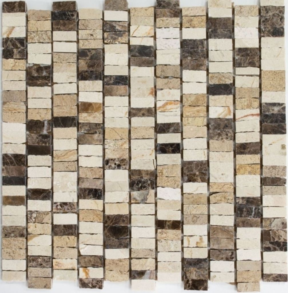 Mosaik Fliese Marmor Naturstein Stäbchen beige Carpet Crema Marfil Dark Emperador honed MOSSopo-M10-VH21