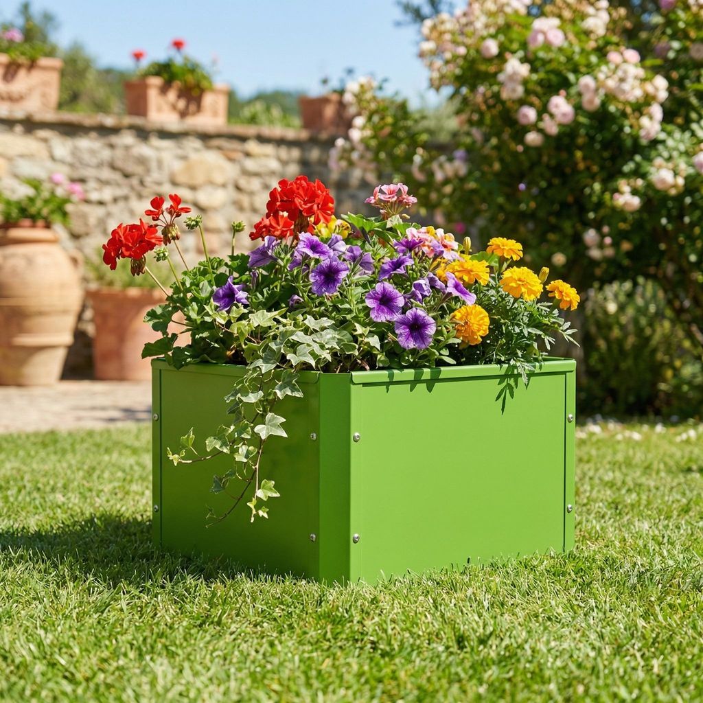 VCM Metall Hochbeet 50x40x30 cm, rechteckiger Pflanzkasten für Balkon Terrasse Garten, Blumenkasten mit und auch ohne Boden nutzbar, Balora M