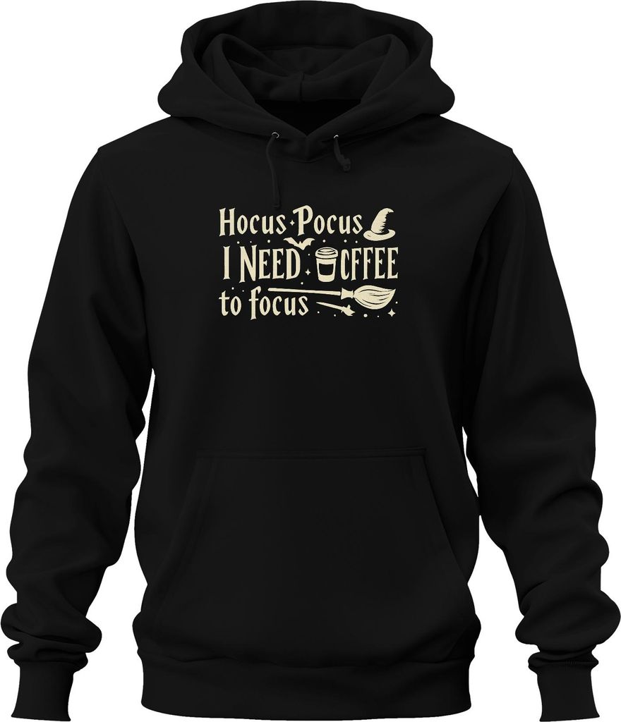 Hocus Pocus I Need Coffee Hexe Besen Halloween Kaffee lustig Uni Hoodie Kapuzenpullover, Schwarz, XXL