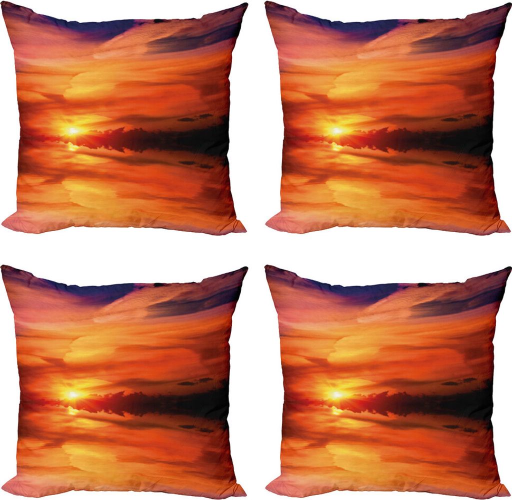 ABAKUHAUS Natur Kissenbezug Set (4 Stück), Dramatischer Sonnenuntergang See, Moderner Doppelseitiger Digitaldruck, 50 cm x 50 cm, Red Vermilion Ma...