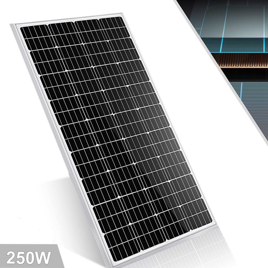 Solarmodul 250W monokristallines Solarpanel 18V Photovoltaik Solarmodule Balkonkraftwerk für Batterien Boot, Wohnmobile, Gartenhäuse, Haus