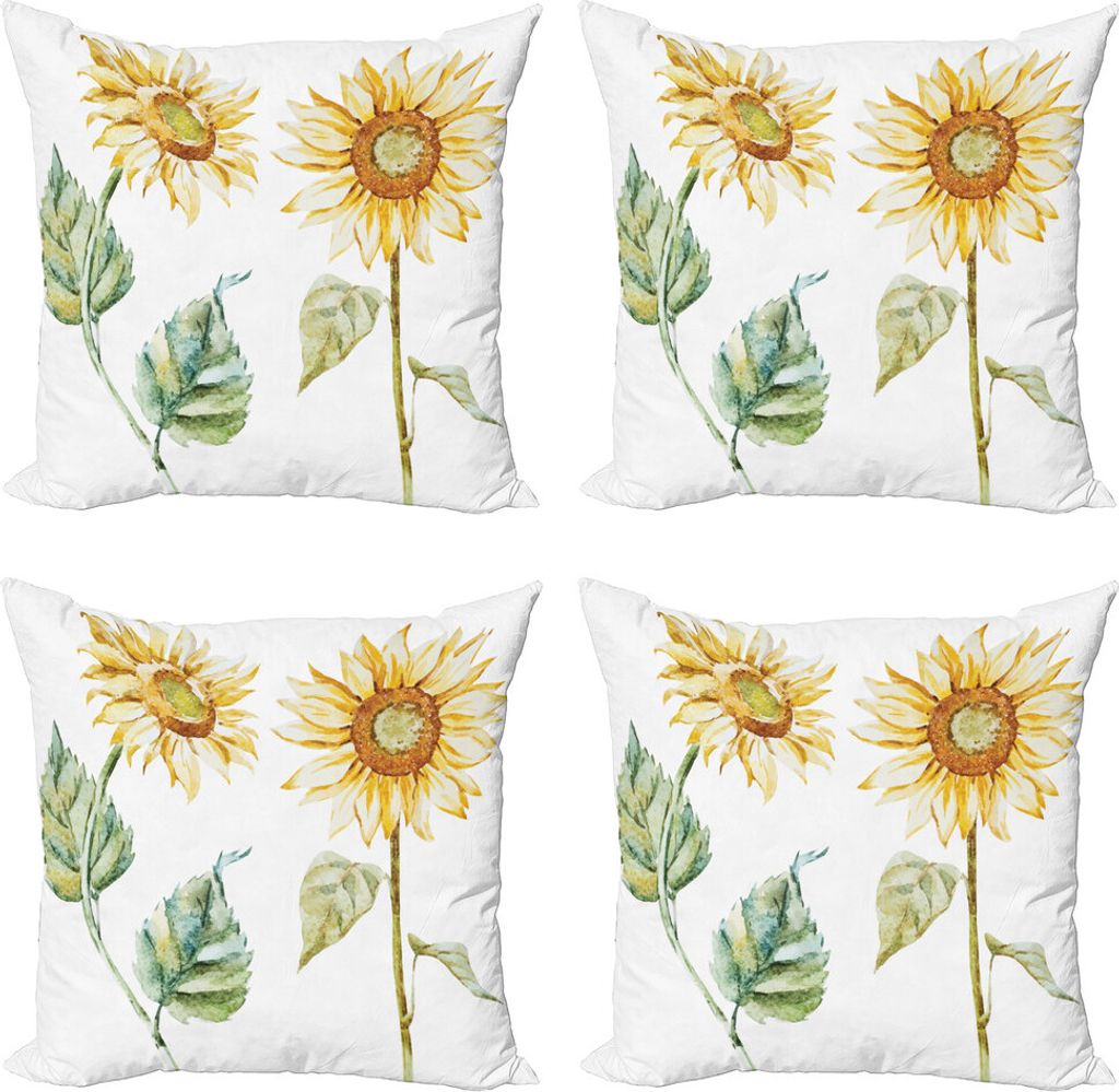 ABAKUHAUS Aquarell Kissenbezug Set (4 Stück), Anziehender Sonnenblumen, Moderner Doppelseitiger Digitaldruck, 60 cm x 60 cm, Gelb, Grün, Gelb
