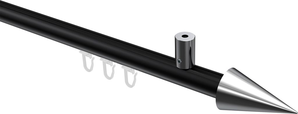 Interdeco Innenlaufstange / Gardinenstange mit Innenlauf Schwarz / Chrom, Typ Sonius Savio (Kegel) Deckenmontage, 20 mm Ø 1-läufig, 120 cm