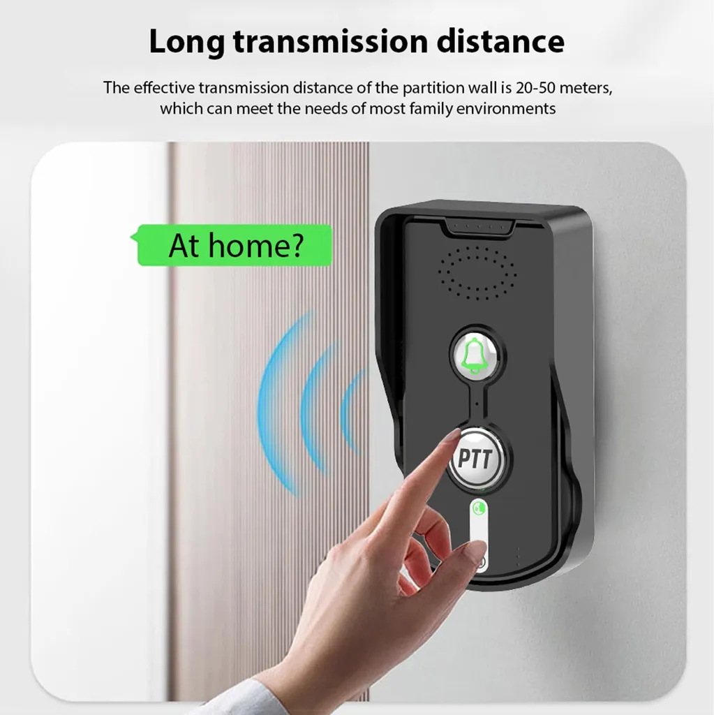 Sonnette sans fil étanche 1000m et interphone audio bidirectionnel noir