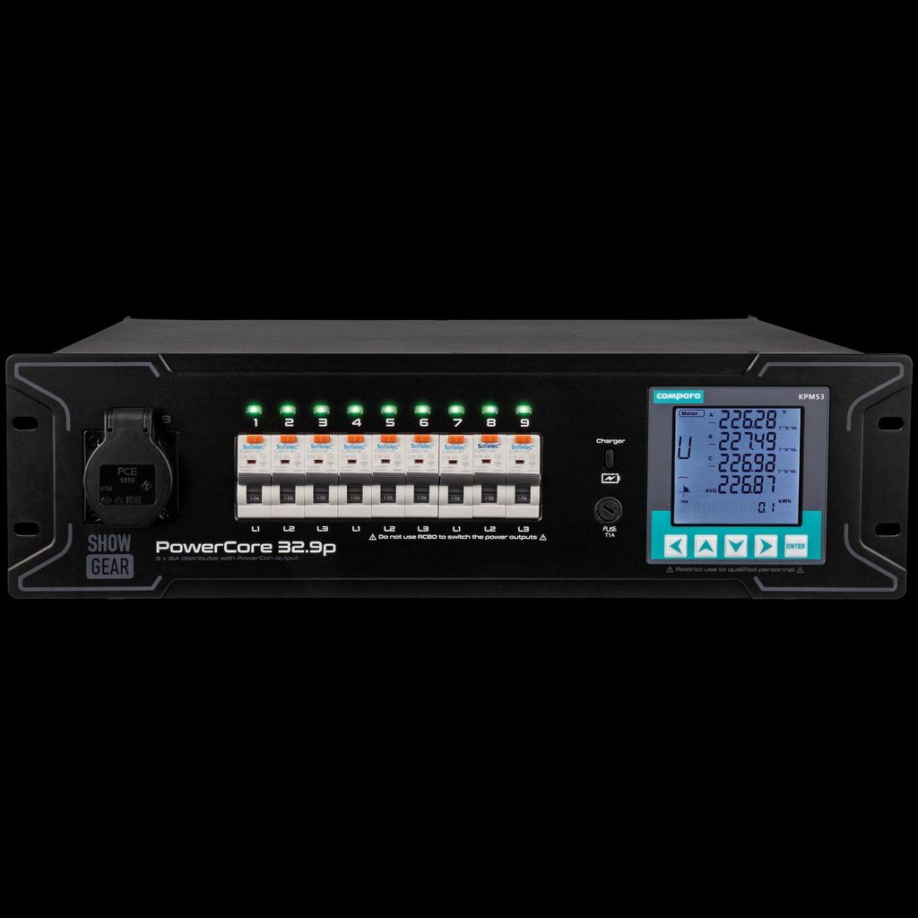 SHOWGEAR PowerCore 32.9p 1x Schuko + 9x PowerPro True 1x Schuko + 9x PowerPro True