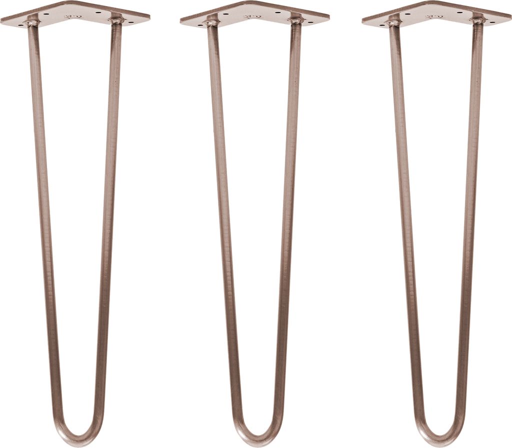 Natural Goods Berlin HAIRPIN Legs, Haarnadelbeine, Möbelfüße, Tischbeine, Antik Roségold, 45 cm, 2 Streben, 3 Stück