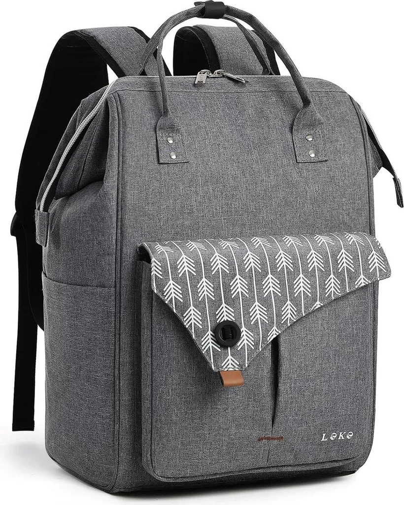Lekesky Sac à Dos Ordinateur 15.6 Pouces avec Poche Antivol - Gris Chiné