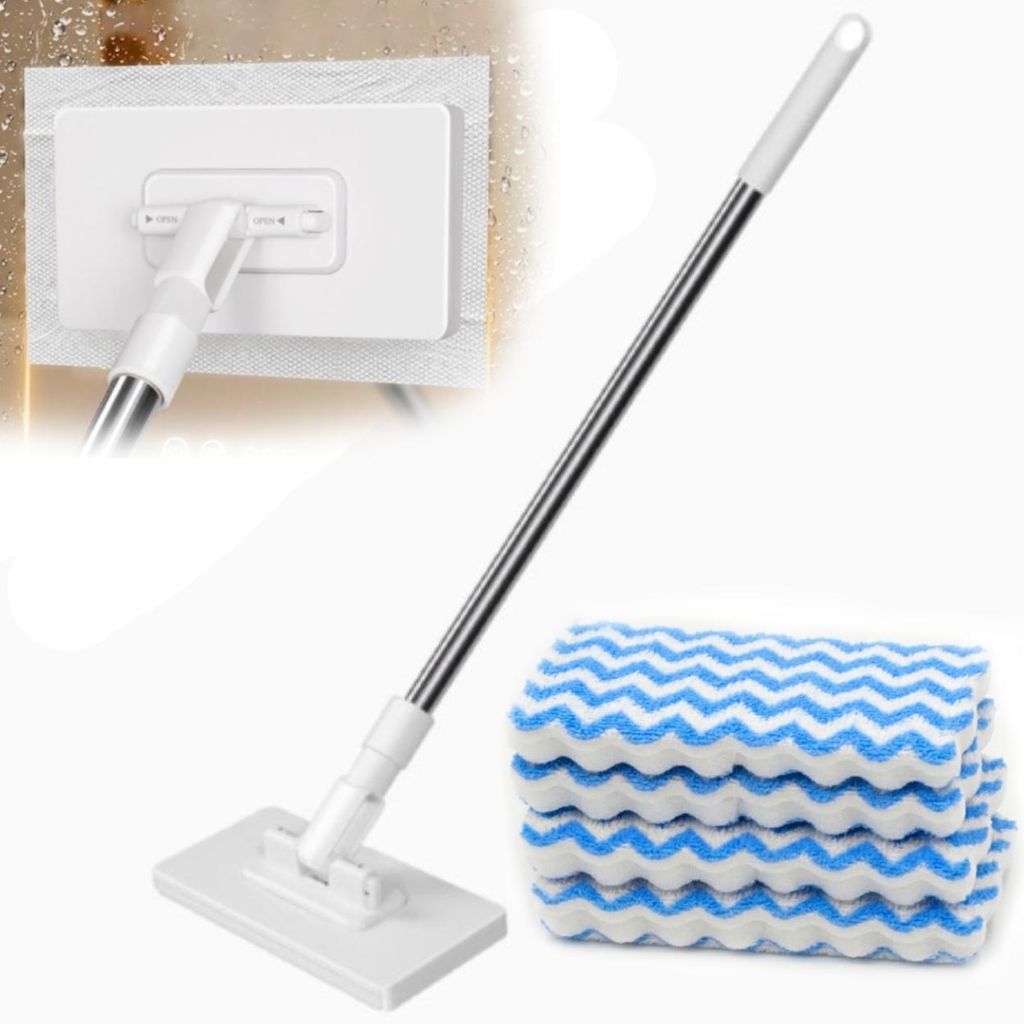 Bodenwischer Flachmopp Mikrofaser 4 Ersatzbezüge 100 cm Stiel streifenfreies Wischen Laminat Fliesen Haushalt Reinigung