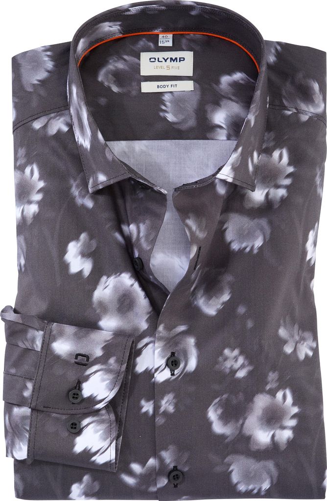 OLYMP Level Five Hemd Modern Kent Kragenweite 39 Modell 2086/34 Botanical-Dessin Comfort-Stretch Popeline