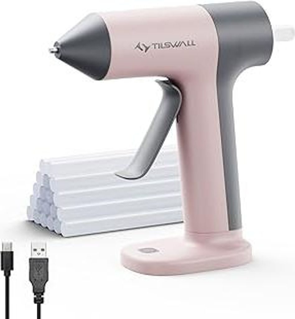 Kabellose Heißklebepistole Akku mit 20 × 7x140mm Heißklebestiften,Mini Heißklebepistole Wiederaufladbar USB-C,30s Schnellaufheizen,Anti-Tropf-D...