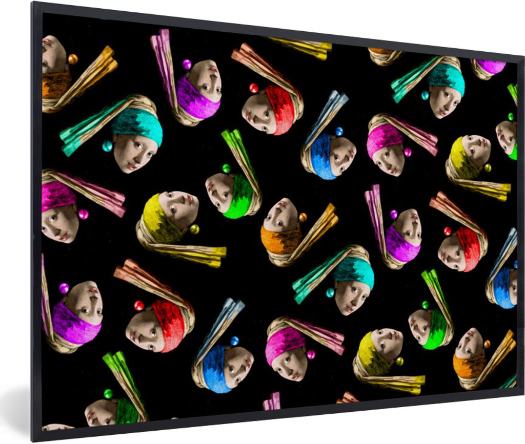 MuchoWow Gerahmtes Poster Girl with a Pearl Earring - Muster - Regenbogen 90x60 cm - Poster mit Schwarzem Bilderrahmen Wandposter Rahmen Foto Bil...
