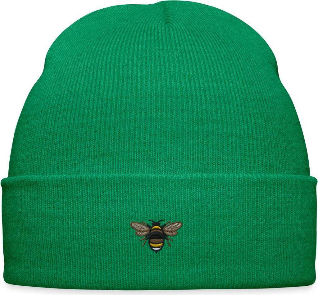 Spreadshirt Stickmotiv Hummel Lustiges Tier Design Bestickte Wintermütze, One size, Kelly Green
