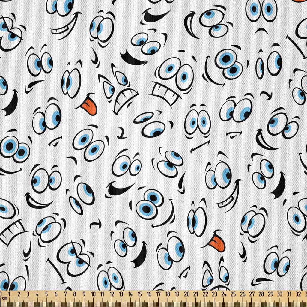 ABAKUHAUS emoji Microfaser Stoff als Meterware , Smiley überraschte traurige heiße glückliche sarkastische verärgerte Stimmung zeigt Ausdrücke...