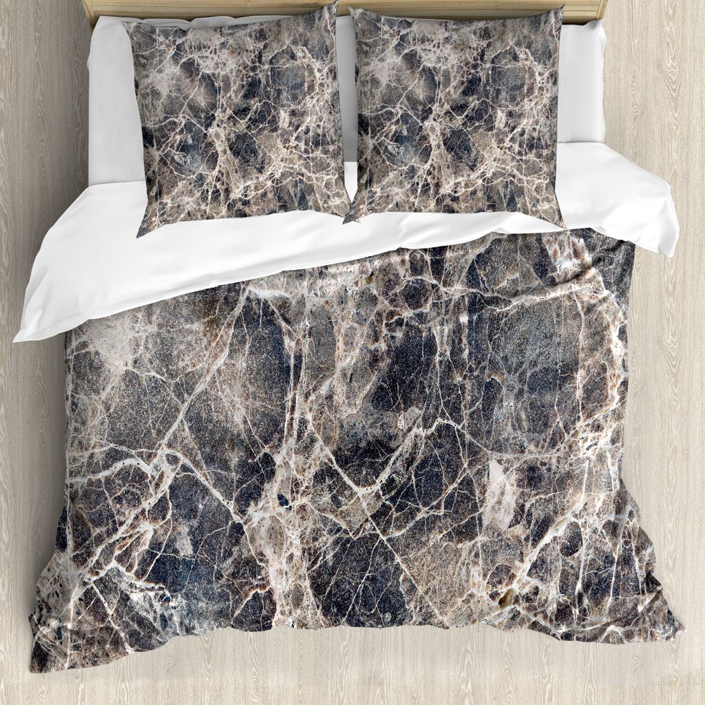 ABAKUHAUS Marmor Bettbezug, Keramik-Stil Grunge, Milbensicher Allergiker geeignet mit Kissenbezügen, 200 cm x 200 cm - 80 x 80 cm, Tan Beige Dunke...
