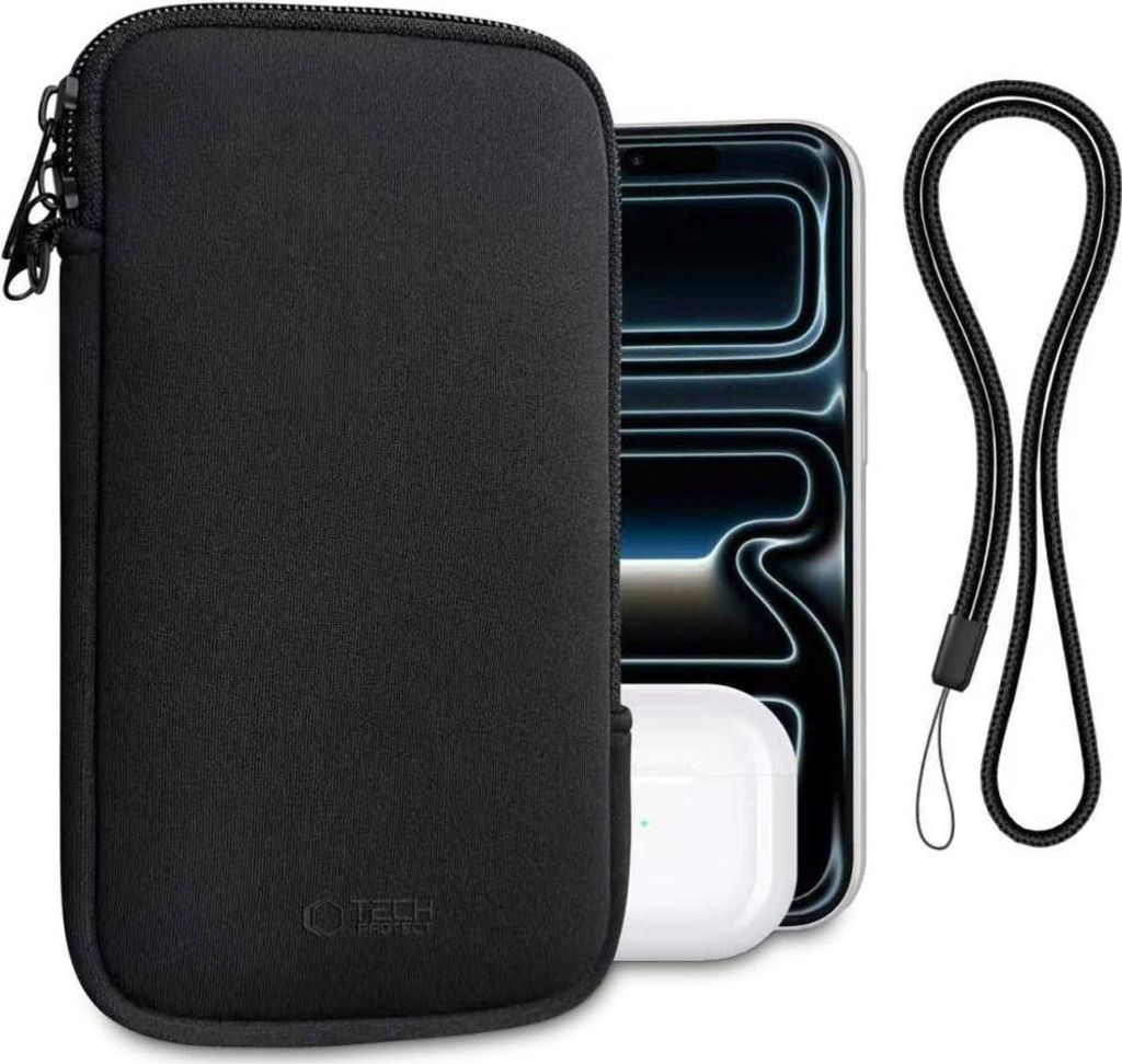Universelle Tasche mit Trageband Tech-Protect SM70 Universal Phone Pouch 6" - 7,2“, Schwarz