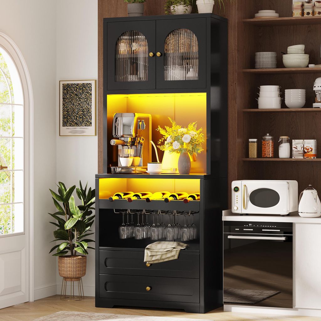 STILVORA Hochschrank mit gewölbten Glastüren und App-LED Produktbild 