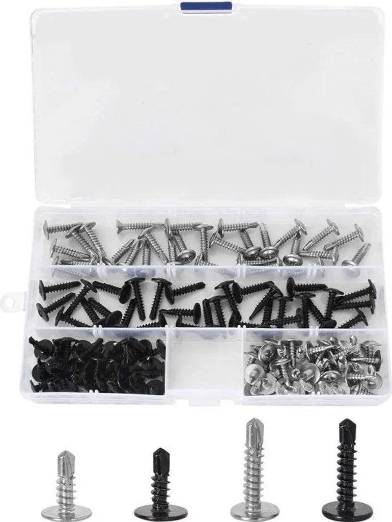 Vis inox M4.2 tête ronde résistante en noir et argent - Set de 120 unités